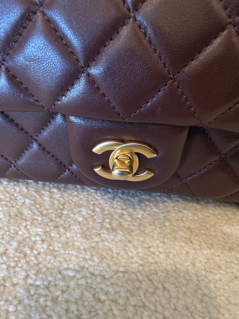 CHANEL Lambskin Quilted Mini Rectangular Flap Bag in Burgundy - Picture 6 of 6